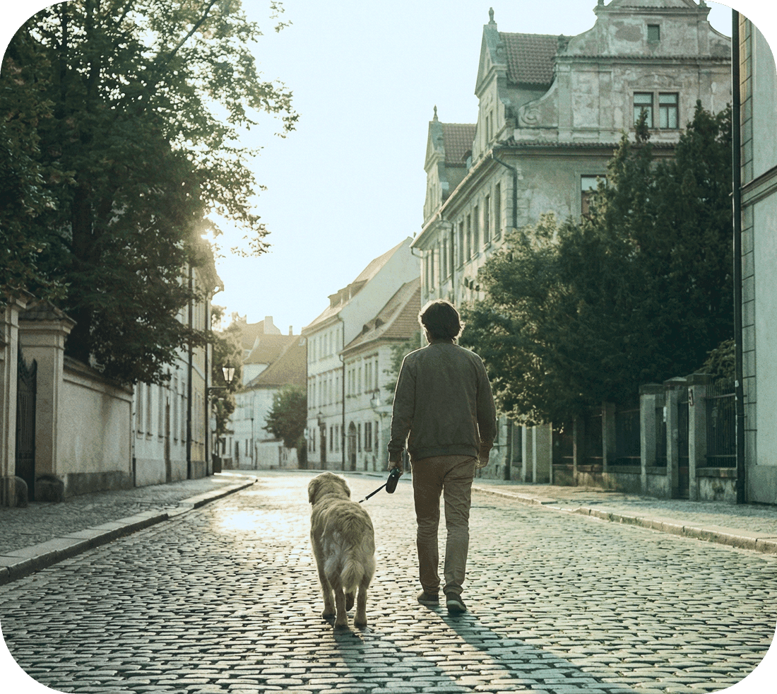 Man walking his dog on the street